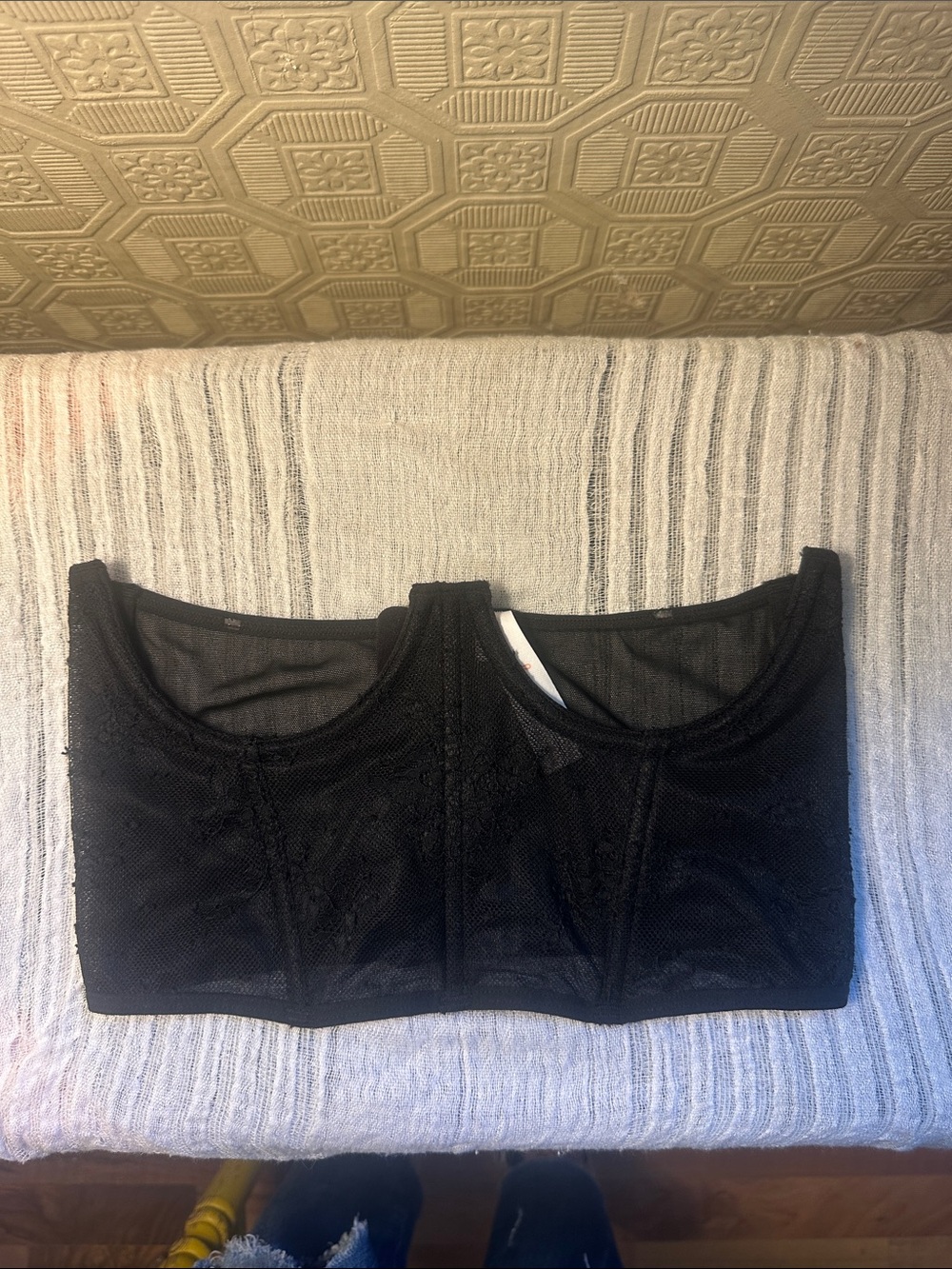 Colsie Black Mesh Longline Bandeau Bra